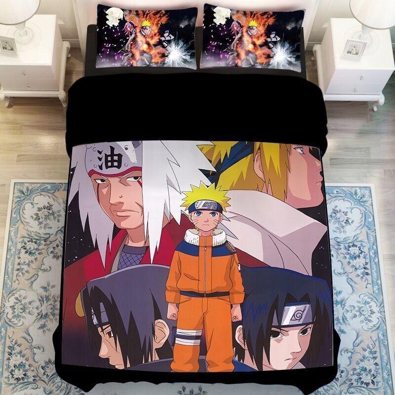 Naruto Comic Pattern Bedding Set Duvet Cover And Pillowcases Soft Lightweight For Students