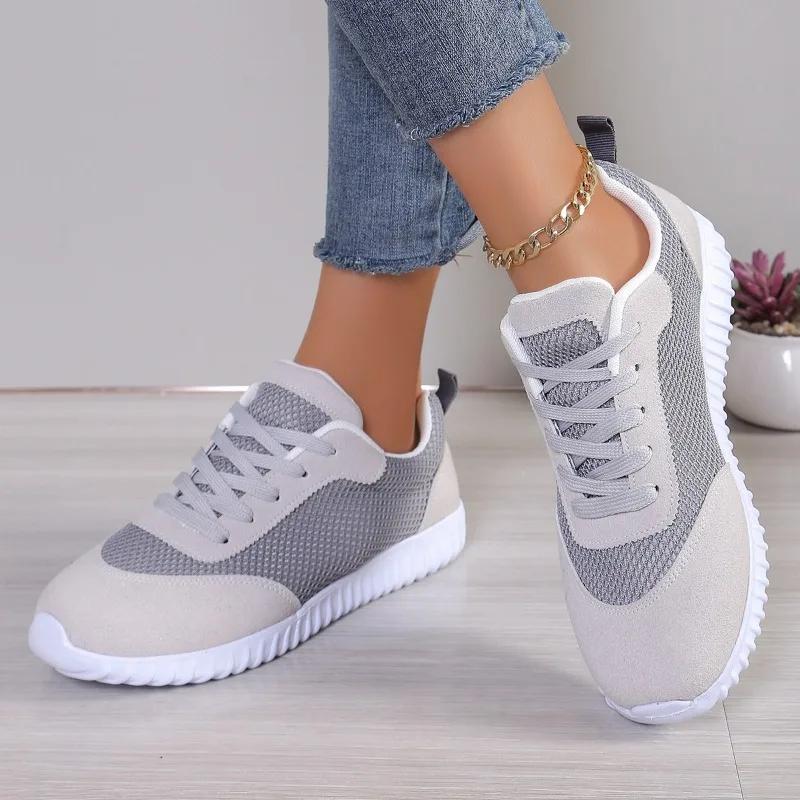 Мода 2024 горячая распродажа обувь женская на шнуровке женская вулканизированная обувь весна осень мягкая подошва дышащая сетка повседневная плоская обувь для ходьбы