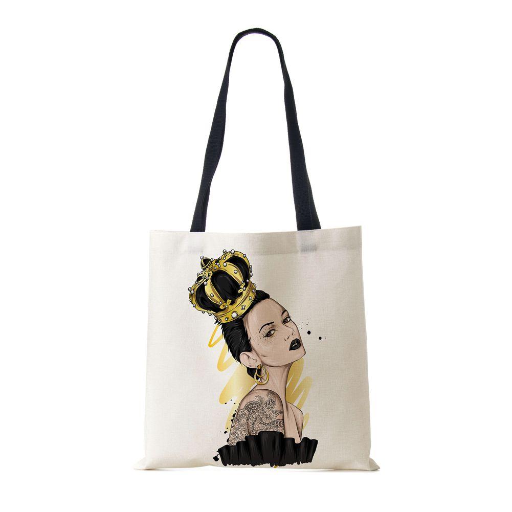 Сумка-тоут через плечо Gril Женская 2022 Многоразовая с принтом Харадзюку Повседневная Холщовая Сумка-шоппер Складная Дорожная Школьная Сумка для Книг Пляжная сумка CLE