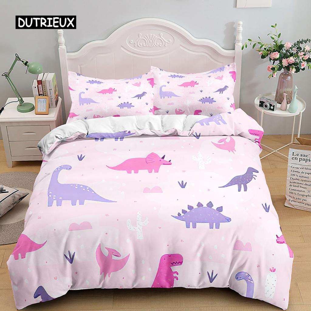 Пододеяльник с изображением динозавра из мультфильма, комплект постельного белья для мальчиков и девочек с изображением животных 3D Kawaii, мягкий пододеяльник из микрофибры с застежкой-молнией
