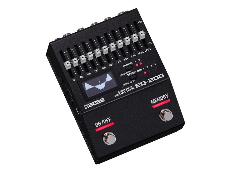 BOSS Graphic Equalizer with Two 127 User Memory MIDI Battery and a Equalizer for Live and Light Music EQ-200 10-Band EQs, Settings, Connectors, AC/AA