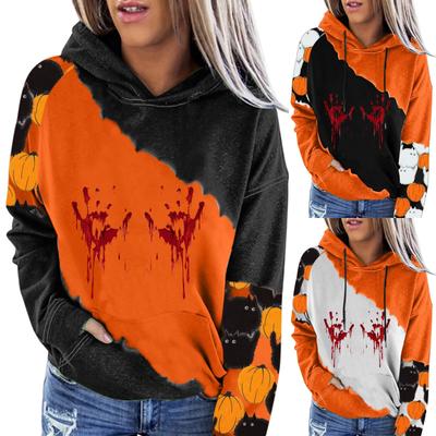 Женская повседневная мода 2022, пуловер с длинными рукавами и капюшоном с принтом Хэллоуина