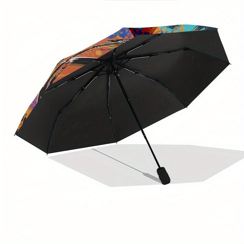 Basketball, Splash Art Automatic folding umbrella simple eight rib design, bright color pattern, durable iron frame, ideal for travel and o