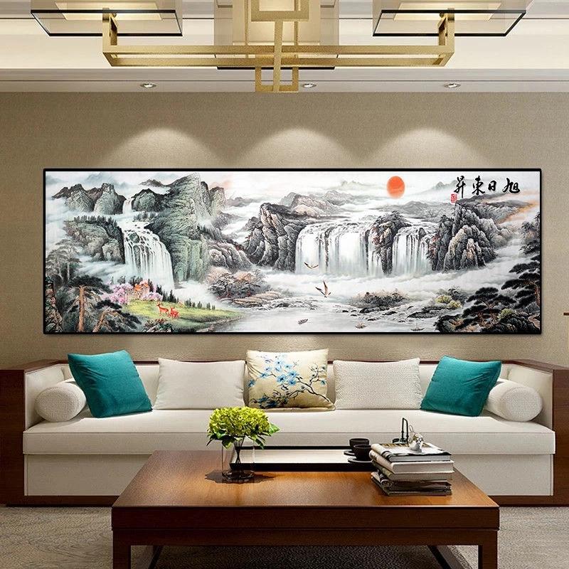 Современный китайский водопад Чаоян, холст, картина, постер и печатное настенное искусство, большой размер, картина для гостиной, домашний декор, Cuadors