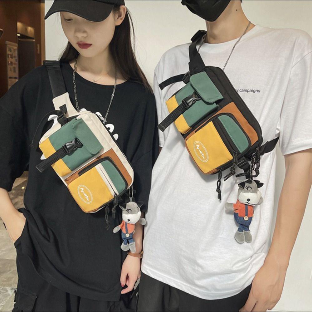 New Nylon Men Chest Bag Multifunctional Black White Crossbody Bag Large Capacity Sports Chest Bag Unisex