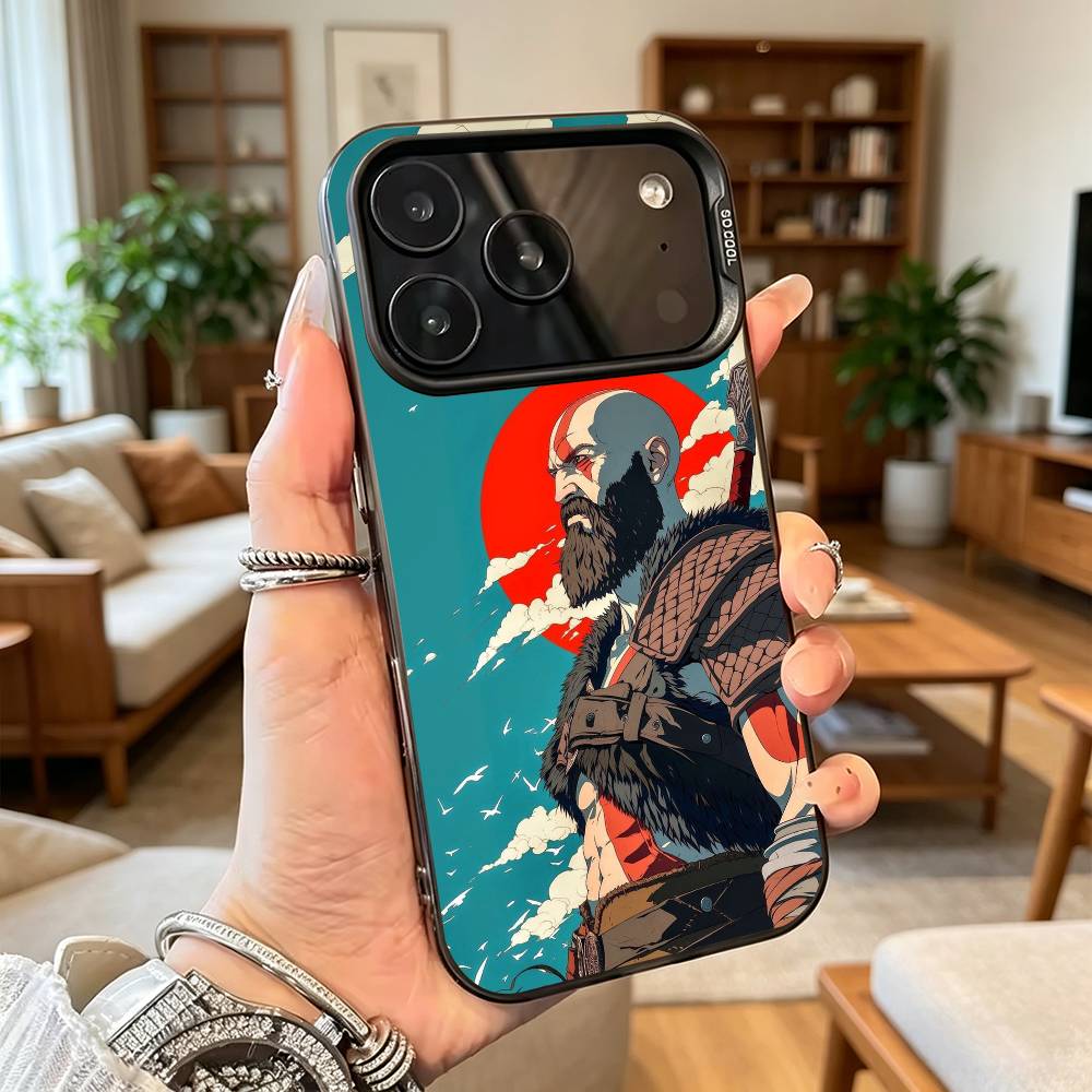 God of war Battle Karatos GAME Phone Case For iPhone 17,16,15,14,13,12,11 Plus,Pro Max,XS,Colored Silver Plated Inside Cover