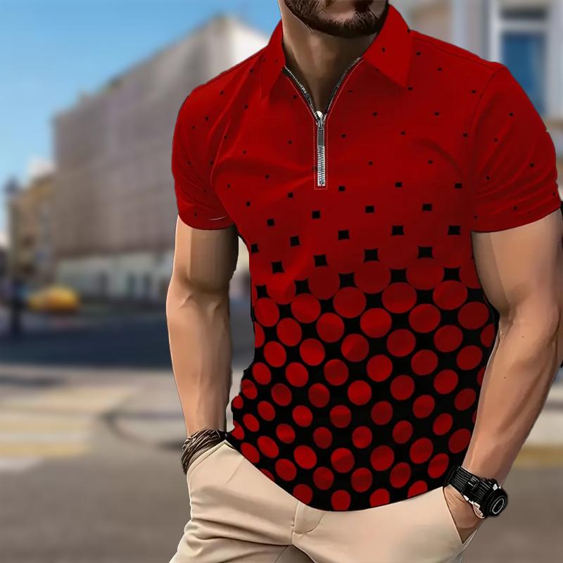 Мужская рубашка поло повседневная на молнии с коротким рукавом модная повседневная на молнии летняя весенняя рубашка обычного кроя с круговыми точками 3D-принт
