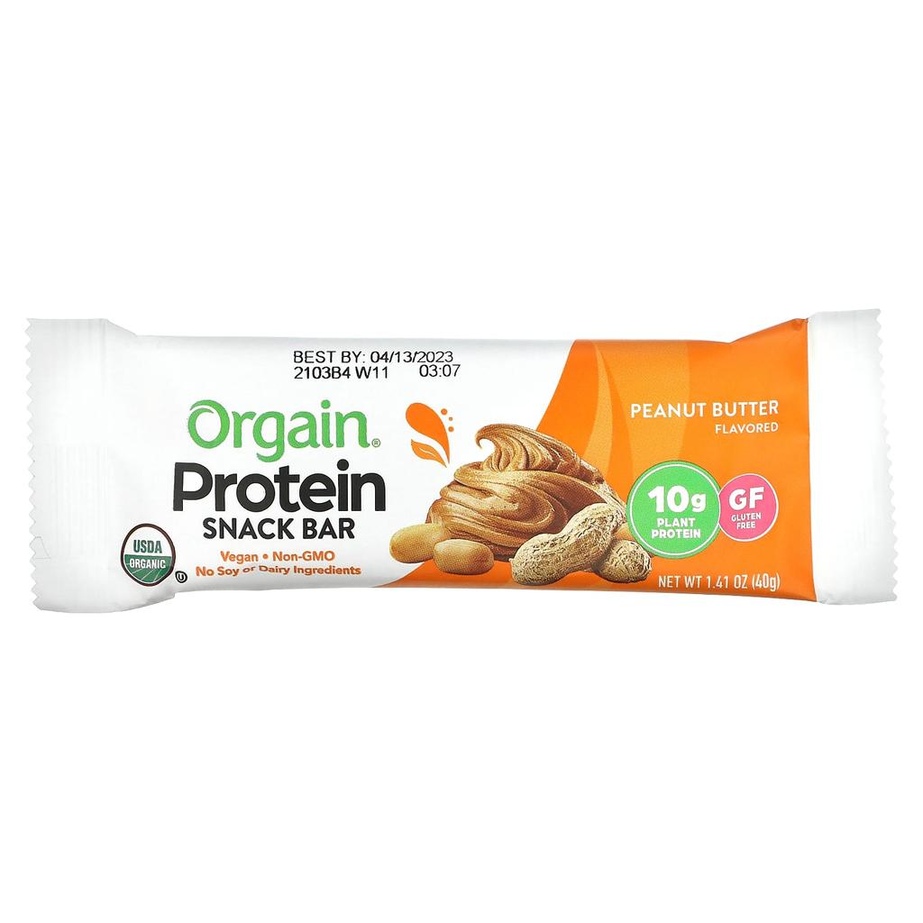 Orgain Organic Plant-Based Protein Bars, Peanut Butter, 12 Bars, 1.41 Oz (40 G) Each