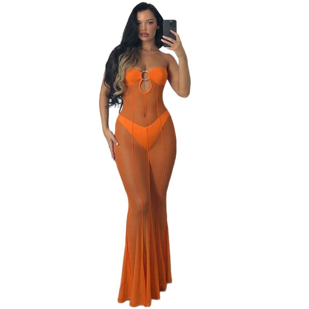 Европейский и американский стиль платье-сетка на одно плечо - Сексуальное, Прозрачное, Приталенное для осени/зимы