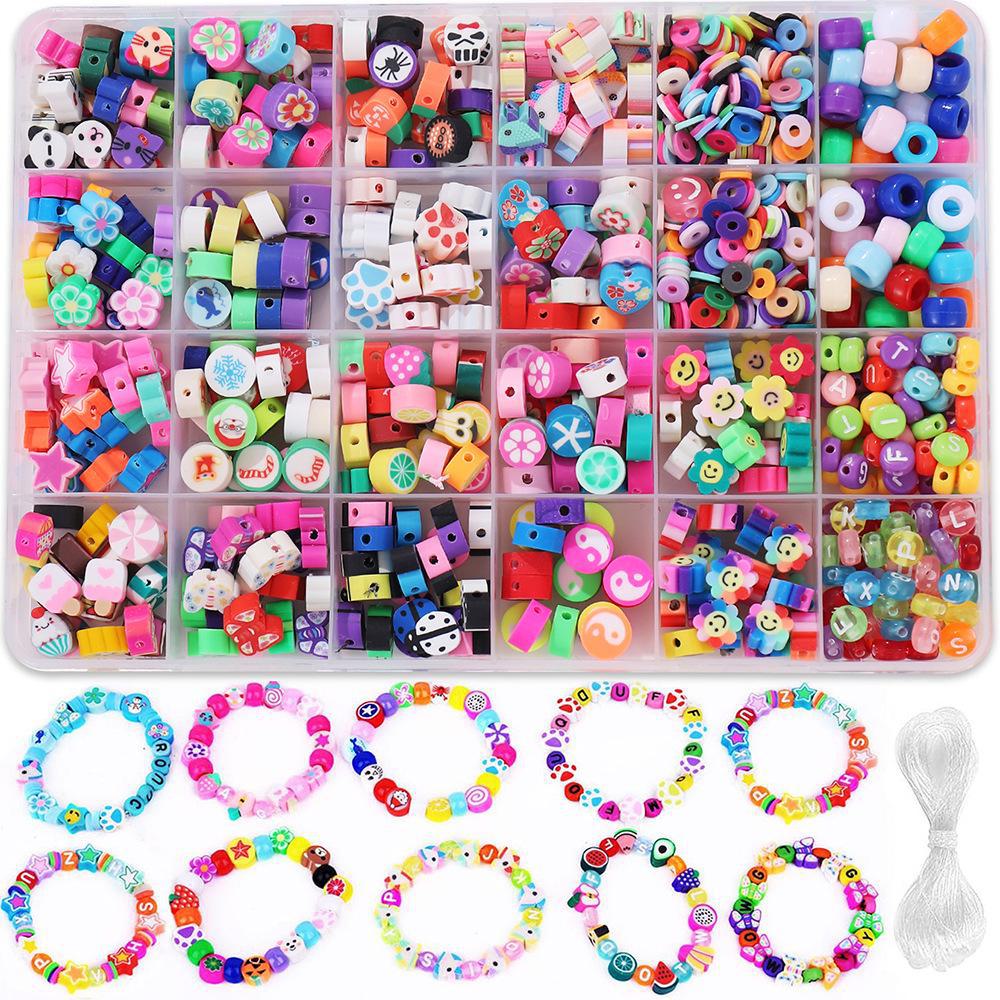 Набор для изготовления браслета из 24-сетчатой глины и рисовых бусин: Бусины 3 мм в 23 цветах для самодельных украшений