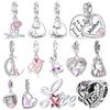 Медь Тюльпан Мама Розовый Циркон Люблю Тебя Навсегда Подвески Шармы Подходят для Оригинальных Браслетов DIY Подарок на День Рождения Ювелирные Изделия