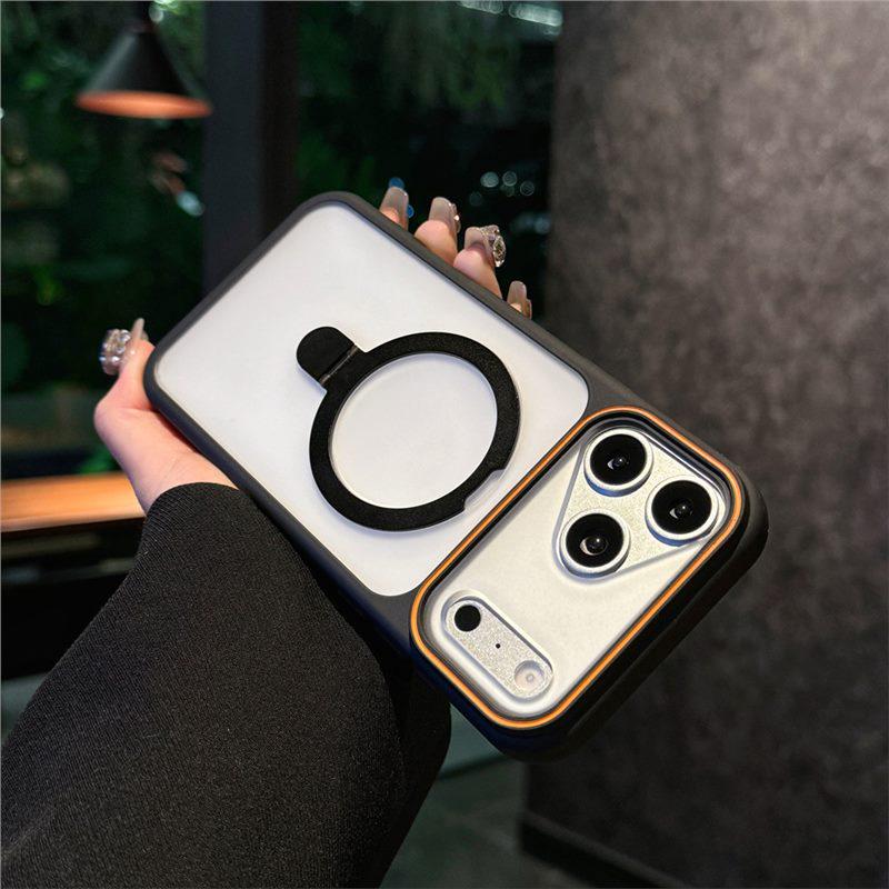 Совместимый iPhone 17 Pro Max Полупрозрачный Матовый Металлический Магнитный Держатель Защитный Чехол с Ощущением Кожи
