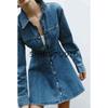 Spring New Women's Clothing Minimalist Easiest for Match Cotton Plaid Denim Lapel Mini Dress 8197083