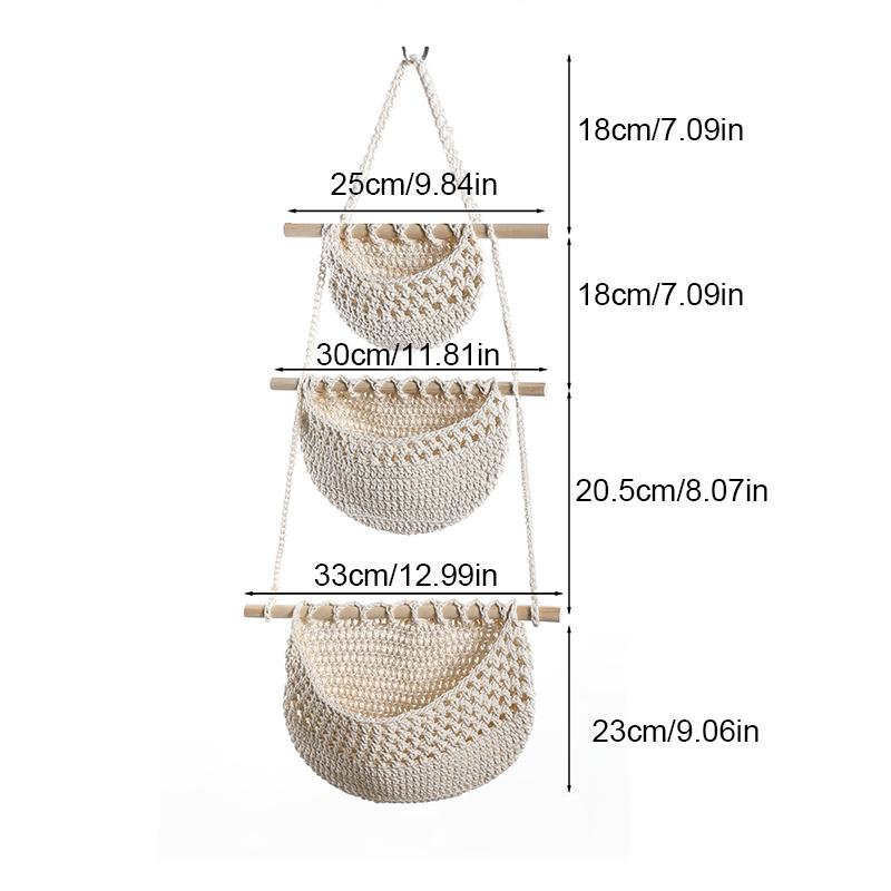 1PC Over The Door Organiser 3 Tier Hanging Organiser Wall Rope Wall Basket Wall Mounted Cotton Rope Home Decor Two Colours