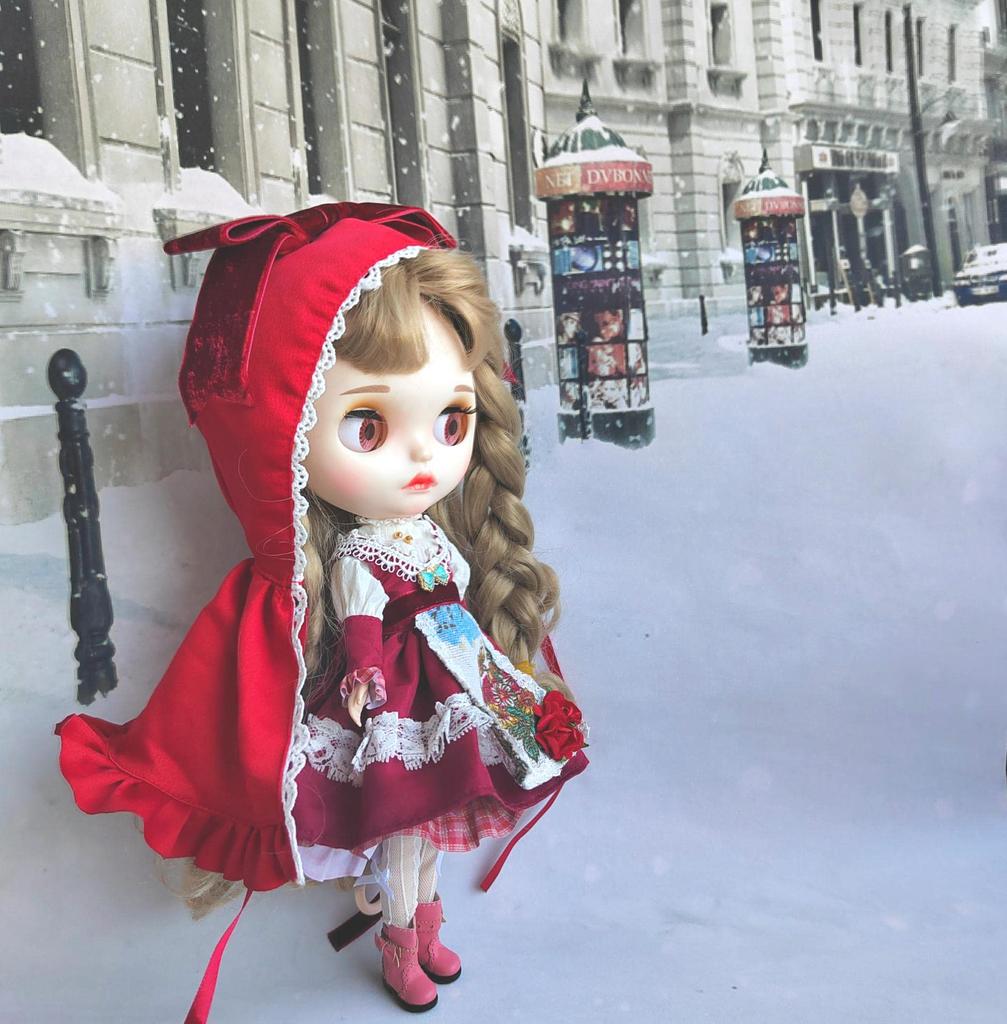 Одежда для кукол Blythe: костюм Красной Шапочки для кукол Obitsu 24, совместимая с Azone. (для кукол 16-18 см)