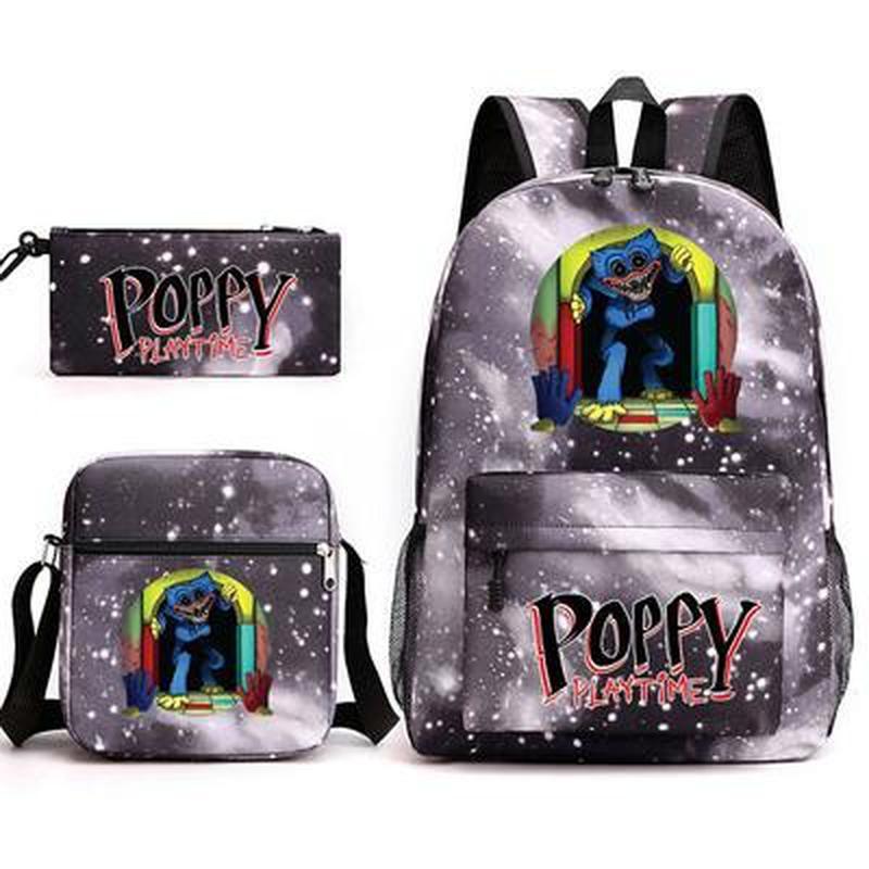 3 шт. модные детские школьные сумки Poppy Playtime Huggy Wuggy студенческие холщовые школьные рюкзаки + сумка через плечо + сумка для ручек
