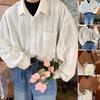 Весенняя мужская рубашка с прозрачными длинными рукавами и отложным воротником в стиле ретро с нагрудным карманом, свободная однотонная клубная мужская очаровательная рубашка с напуском для вечеринок