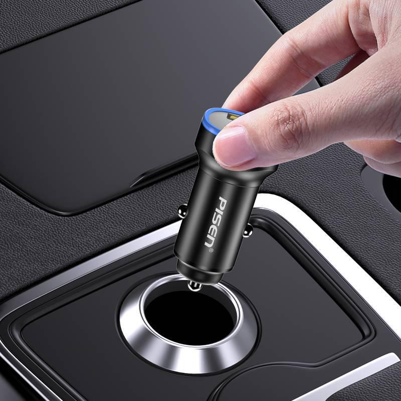 Автомобильное зарядное устройство PISEN 60W с двумя портами и металлической подсветкой для устройств Apple