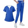 Women's Summer V-neck Zippered Loose Uniform With Pockets And Short Sleeves