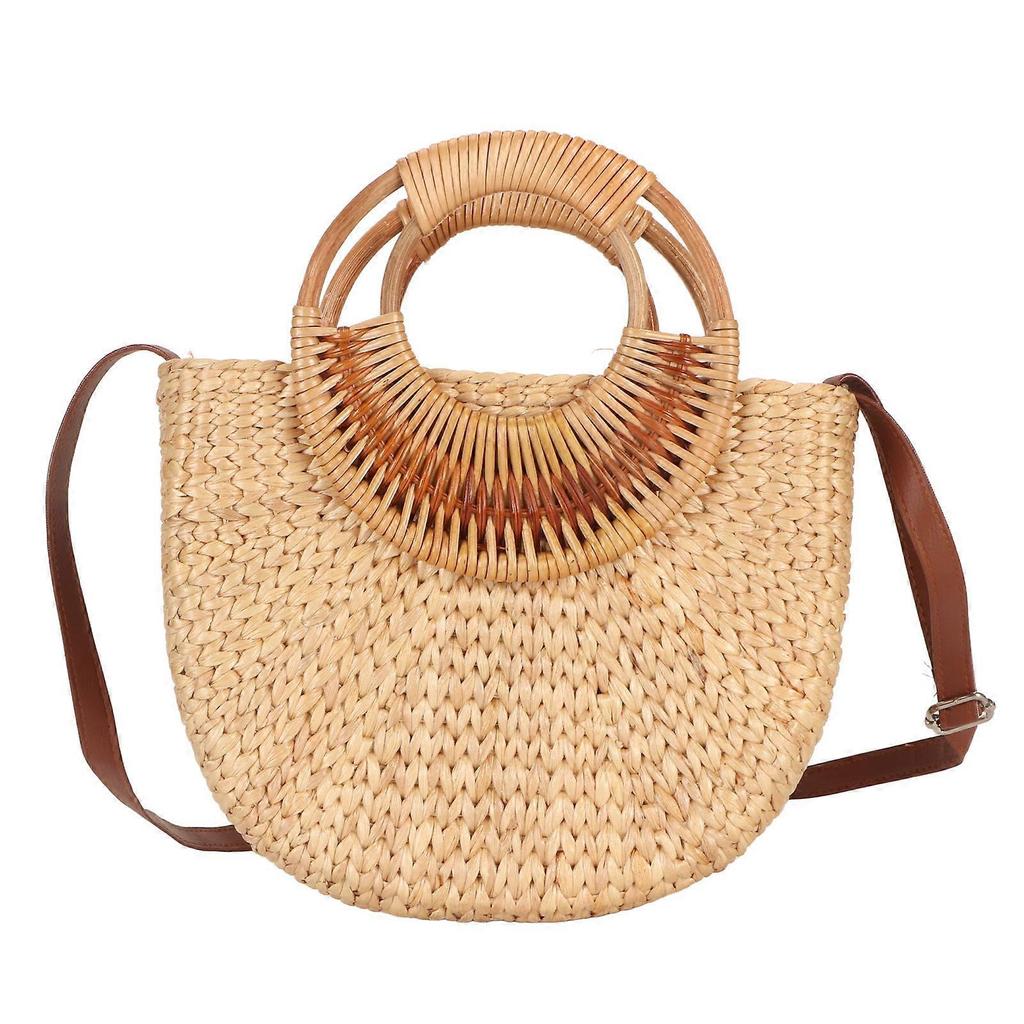 Sac en rotin pour femme, style rétro, petit sac à bandoulière en paille tissée à la main en demi-cercle, pochette pour la plage et les voyages