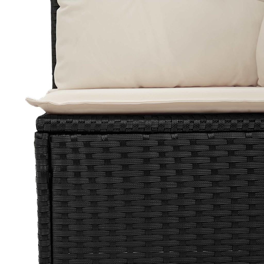 Garden Sofa with Cushions Black and Cream White Poly Rattan