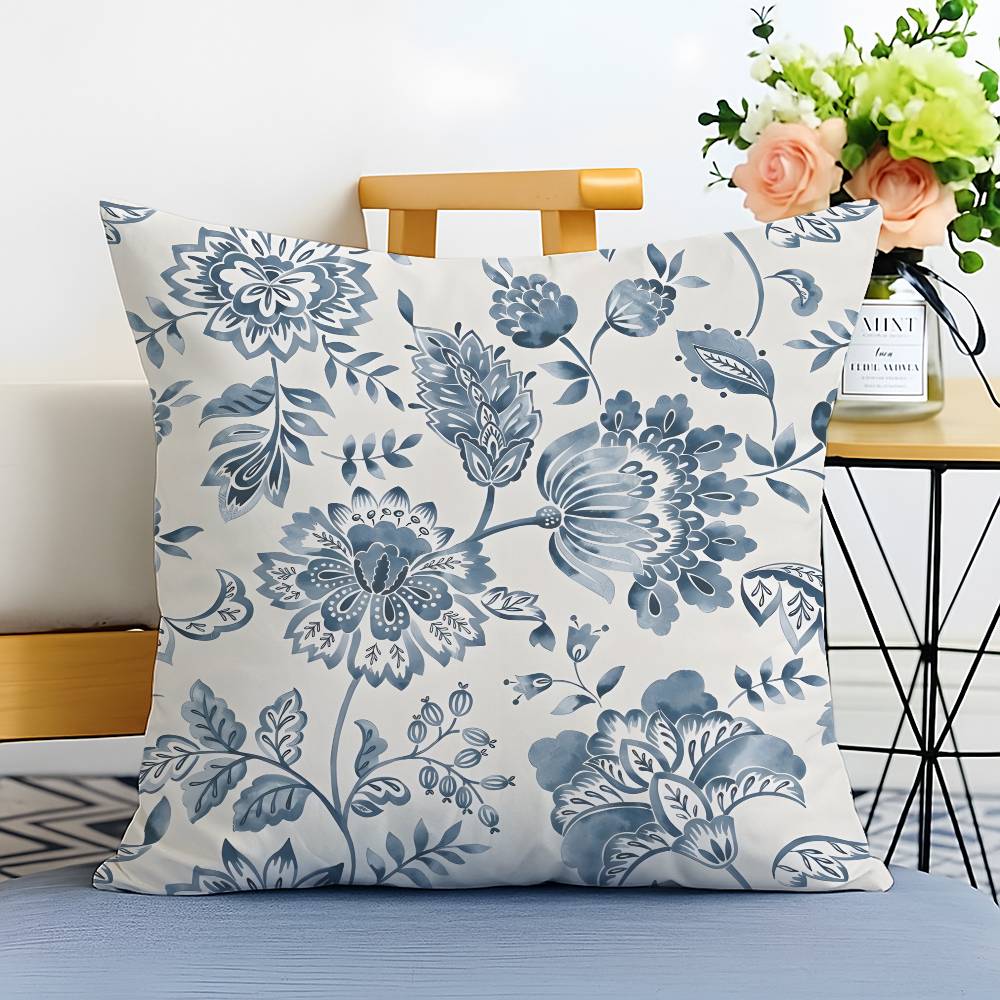 Elegant Blue Floral Pattern Pillow Case Printed Brushed Fleece Pillow Baby Skin-Touch Eco-Friendly Dye-Sublimat