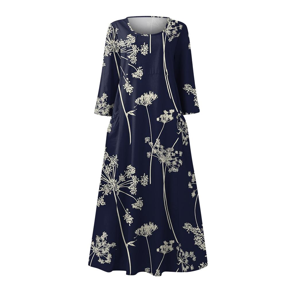 Женское повседневное платье с карманом и рукавами три четверти с цветочным принтом