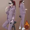 Korean Style Women's Plush and Thick Three-Piece Hoodie Suit for Autumn and Winter Fashion