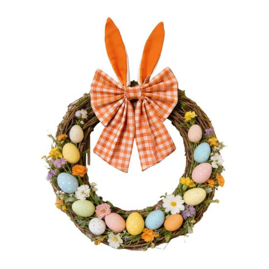 16 Inch Easter Bunny Ear Bow Rustic Buffalo Plaid Bow for Wreath Spring Holiday Decorative Fabric Bow for Tree Topper Front Door Wall Window Home