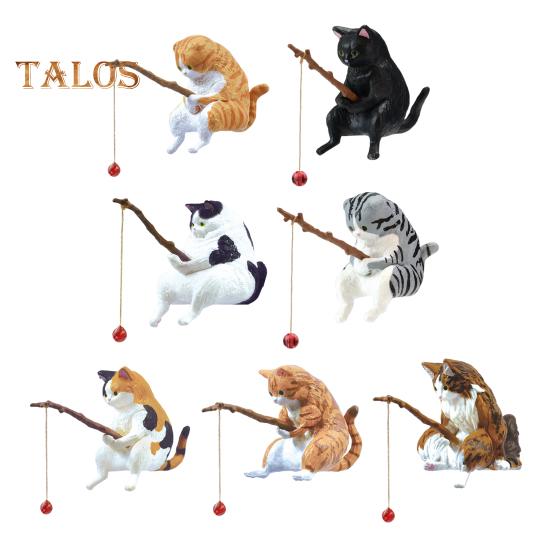 Рыболовная фигурка кота, статуэтка из смолы, мультяшный котенок, скульптура животного, домашний офис, настольный аквариум, украшение для аквариума