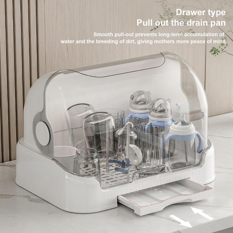 new Portable Baby Bottle Drying Rack & Organizer - Dustproof Storage Container With Removable Drip Tray, Feeding Accessories