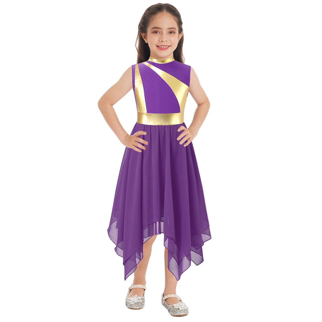Kids Girls Praise Lyrical Dance Dress Worship Liturgical Celebration Costume Ballet Dance Wear