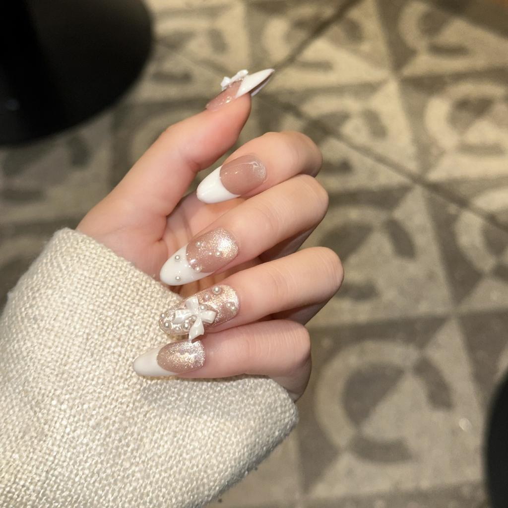 Чисто ручная работа Бабочка Носимые Накладные Ногти Французский Нейл-арт Готовые Накладные Патчи для Ногтей