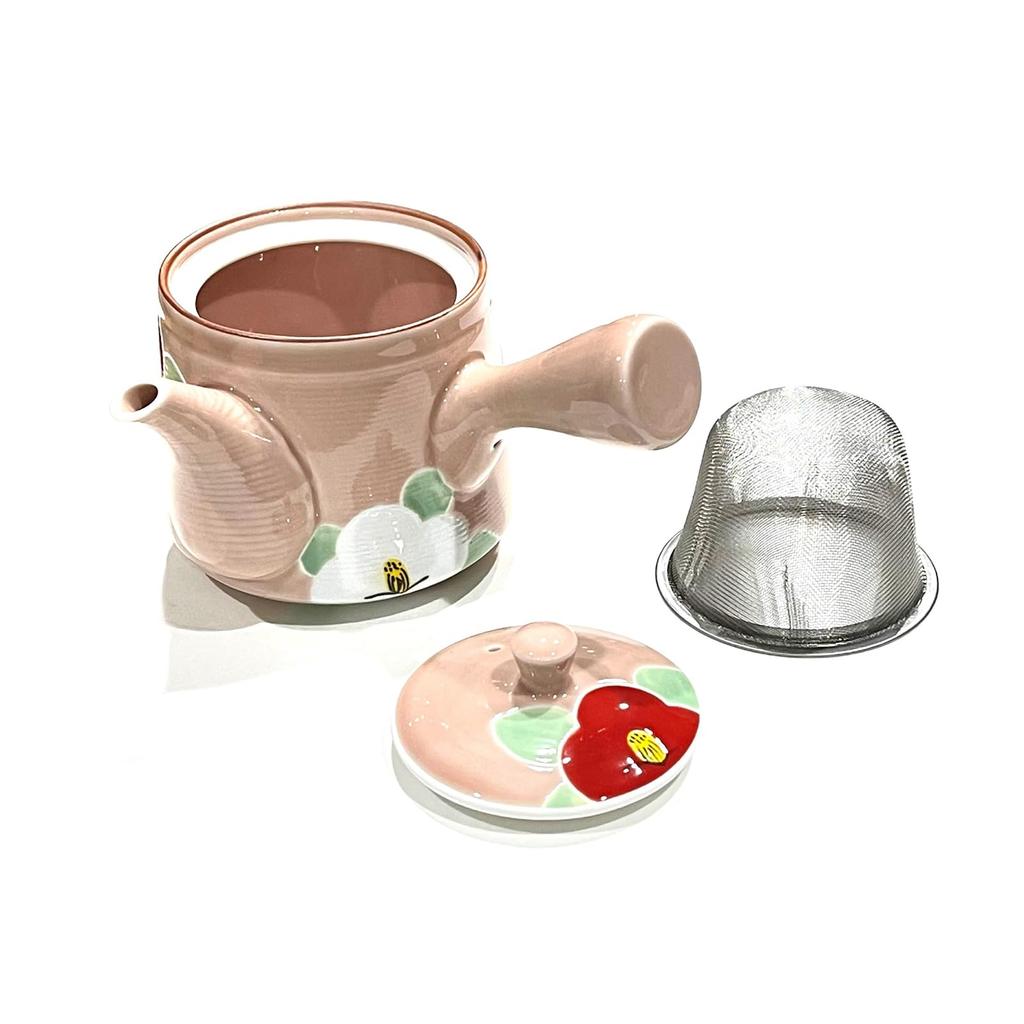 Hasami ware by Yamashita with a glazed camellia and floral approximately 450ml teapot, hand-painted Touen, pattern,
