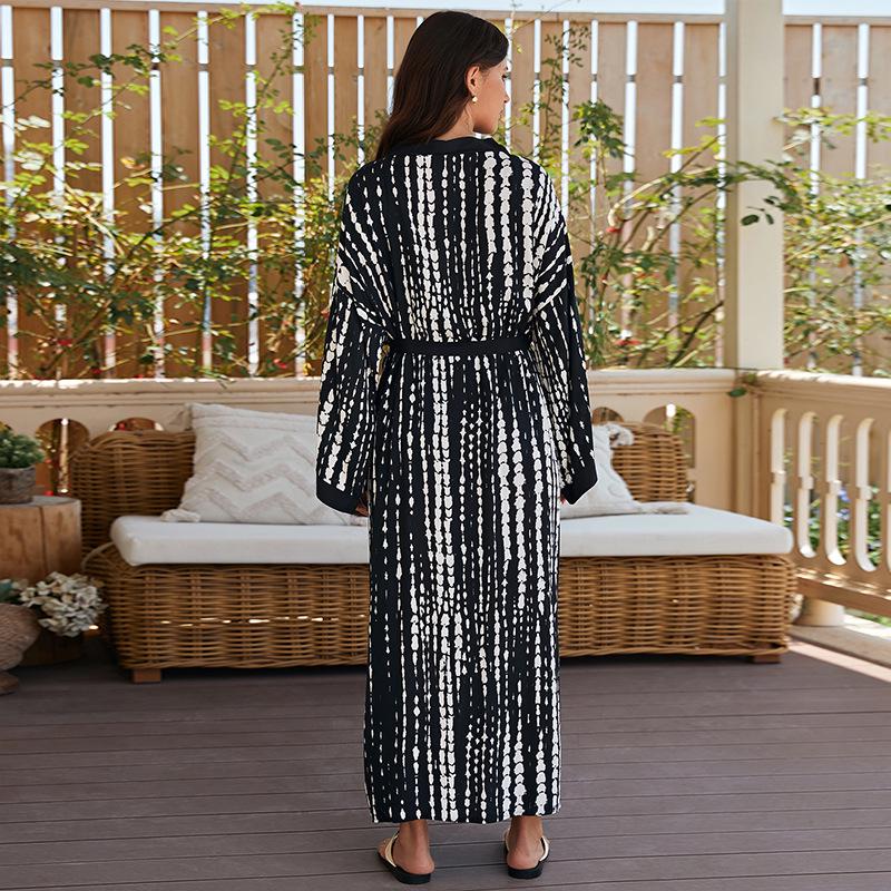 Европейско-американская пляжная накидка тай-дай: Кардиган средней длины из вискозы для защиты от солнца для женского отпускного ношения с бикини