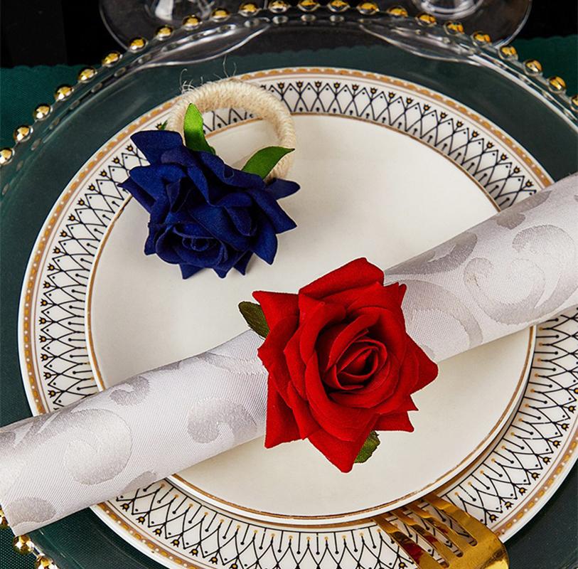 Red Rose Shape Handicraft Towel Buckle Napkin Ring Wedding Party Valentine's Day Hotel Table Decor Metal Gold Napkin Holder