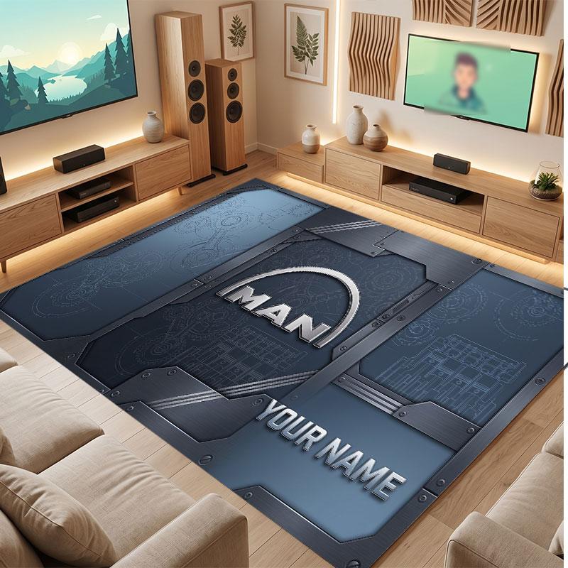 MAN Truck Personalized Crystal Velvet Carpet, Customized Name Text Soft Anti‑Slip Rug for Living Room Bedroom