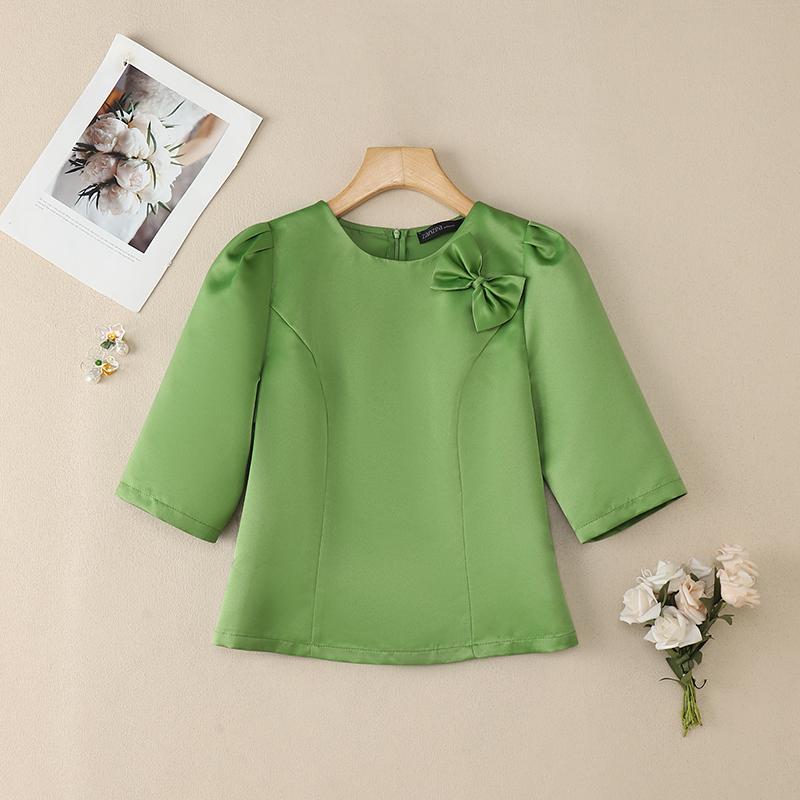 ZANZEA Женская повседневная однотонная блузка с круглым вырезом и коротким рукавом