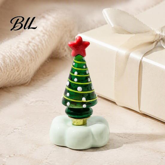 Crystal Holiday Decor Handmade Glass Christmas Tree Ornament with Star Top And Colorful Bead Details, Figurine Desktop Rotating for Home Tabletop