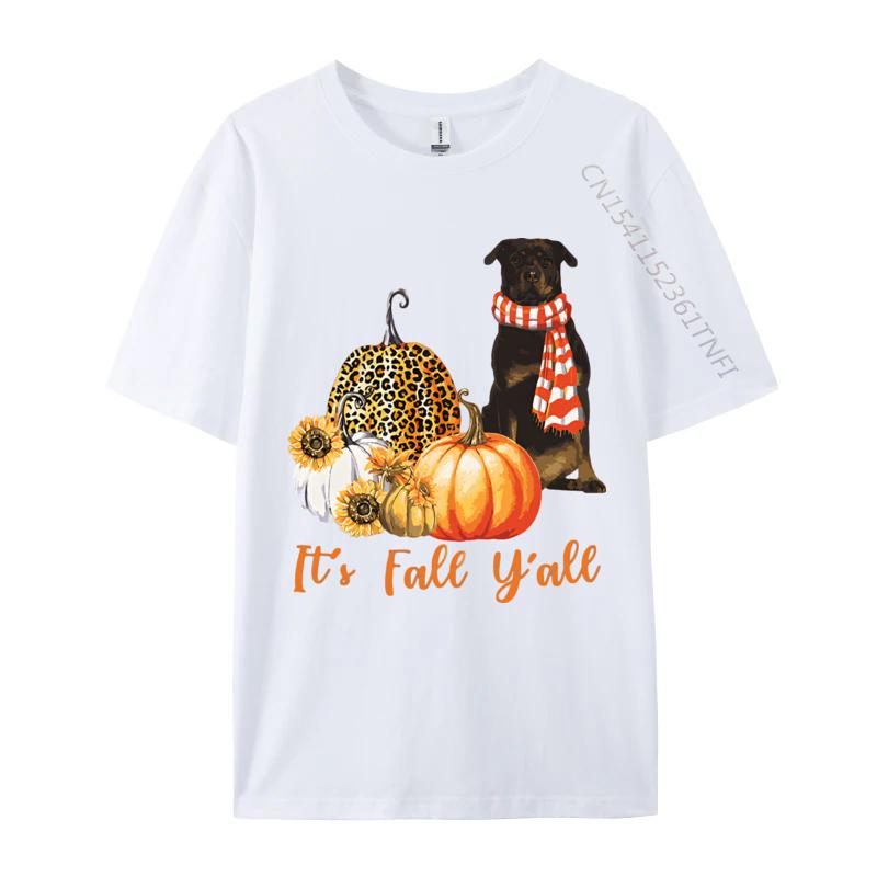 Its Fall Yall Rottweiler Dog Leopard Tshirt Black Cotton Tees for Men Novelty T Shirt Gothic Plain
