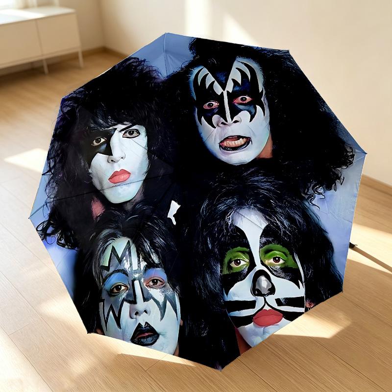 Kiss Band 8 Ribs 3Fold Black Glue Uv Protection Umbrella Sun Protection Rainproof Compact Folding Umbrella For Travel Daily Use C9241551