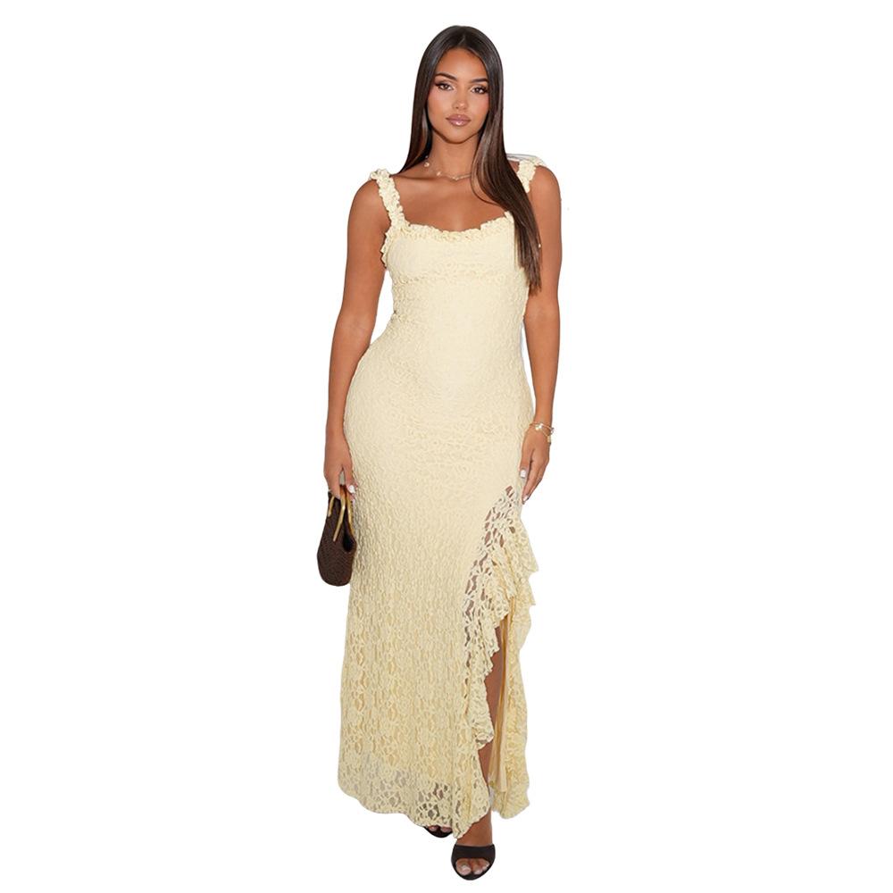 CY901101 European and American new Spice Girl style sexy lace high fork suspender dress women's clothing