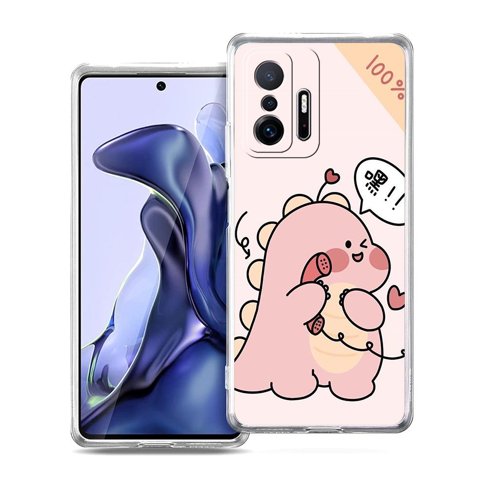 Прозрачный чехол для телефона для Xiaomi Mi 14 13 12 11 Ultra 13T 12T 11T Poco X3 NFC F3 F6 Pro Lite 5G Мягкий ТПУ Смешной Мультяшный Динозавр