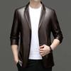 Мужской осенне-зимний новый кожаный мужской повседневный пиджак, тонкая кожаная куртка, деловой маленький мужской костюм