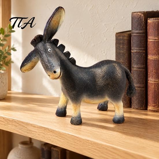 Vintage Style Table Decorations Rustic Donkey Figurine, Farm Animal Statue, Whimsical Tilted American Country Ornaments Head Ornament for Farmhouse