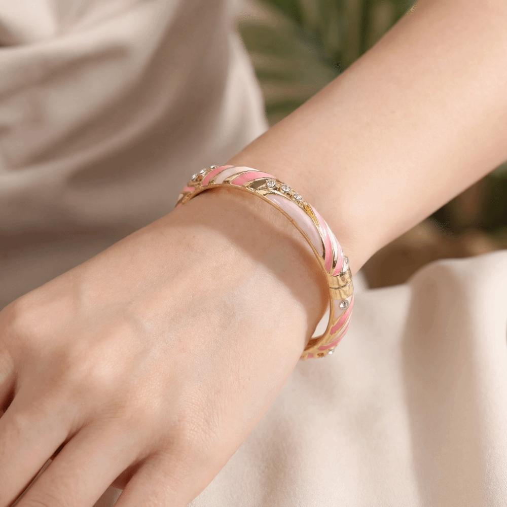 Colorful Enamel Cloisonne Bracelet Dainty Rhinestone Inlay Oil Dipping Cuff  Women