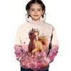 Autumn 3D Horse Printed Hoodies Fashionable Casual Sports Cool Long Sleeved Children's Girl Hooded Sweatshirts