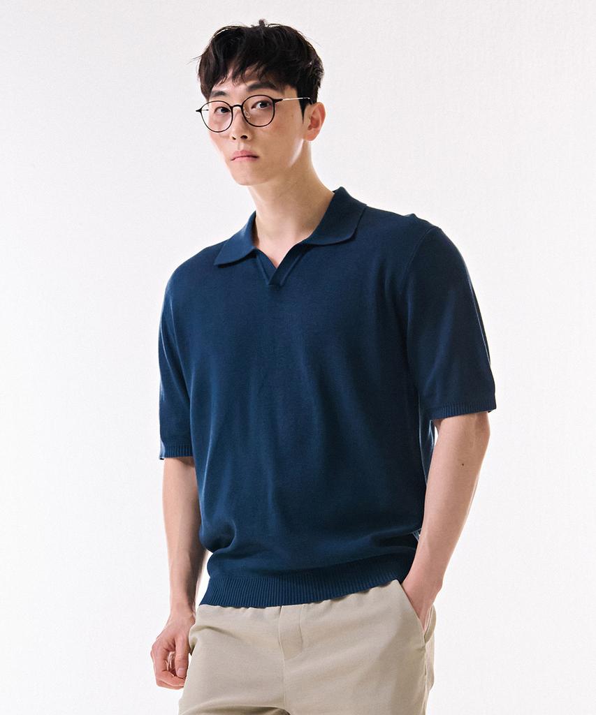 CHASECULT Men'S Cool Touch Open Collar Neck Short Sleeve Sweater-Dbrk5611D0G
