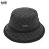 KENMO Autumn and Winter Cotton Fringed Fisherman Hat with Warm Vintage Diamond Grid Basin Hat That Can Be Folded for Easy Carrying