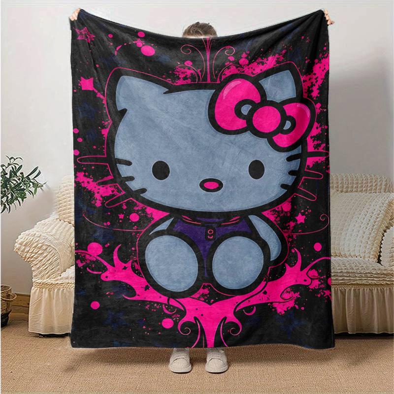 1pc Punk Style Hello Kitty Blanket, Soft Throw Blankets for Bed Couch Sofa, Warm Cozy Home Decor Gift, Living Room, Travel, Camping, Car Blankets, Bea